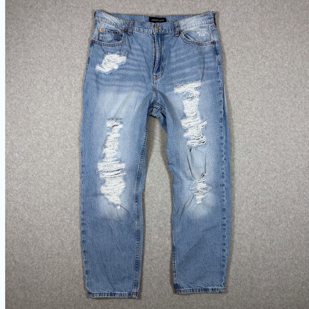 Aeropostale Mom Jeans Womens 10 Light Wash Distressed High Rise 100% Cotton